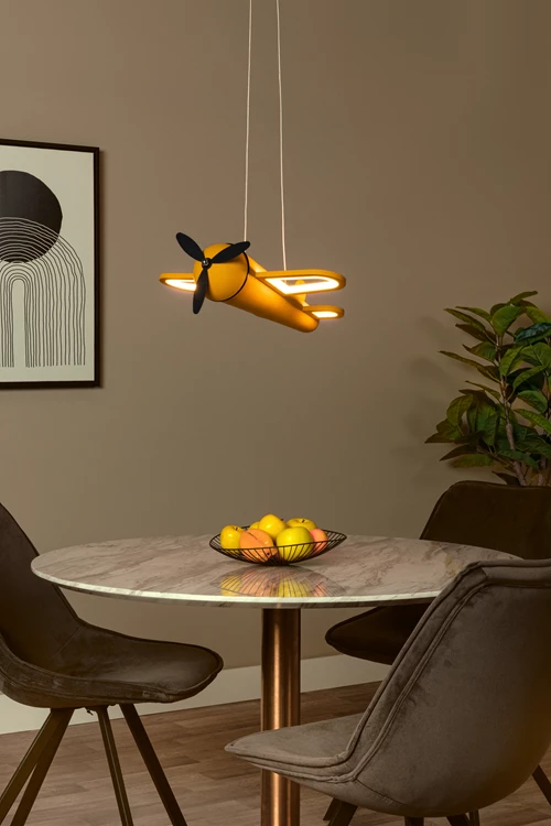 Lucide FOKKER - Suspension Chambres d'enfant - LED - 1x28W 2500K - Jaune - ambiance 2